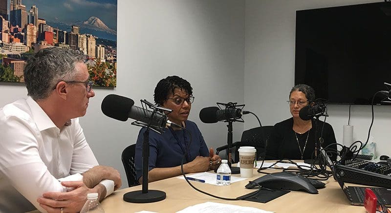 Dr. Jonathan Kanter, a clinical psychological scientist in the Department of Psychology, speaks with Dr. Paula Houston and Dr. Pat Dawson, directors of UW Medicine’s healthcare equity initiative