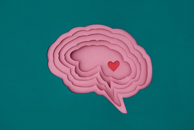 An illustration of a brain with a small heart inside it.