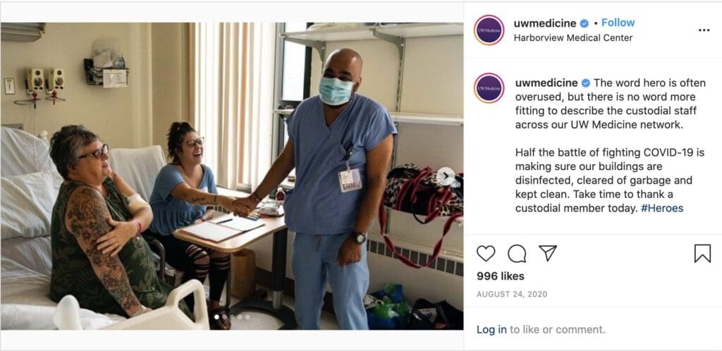 A Facebook post celebrating the work of UW Medicine environmental services employees.
