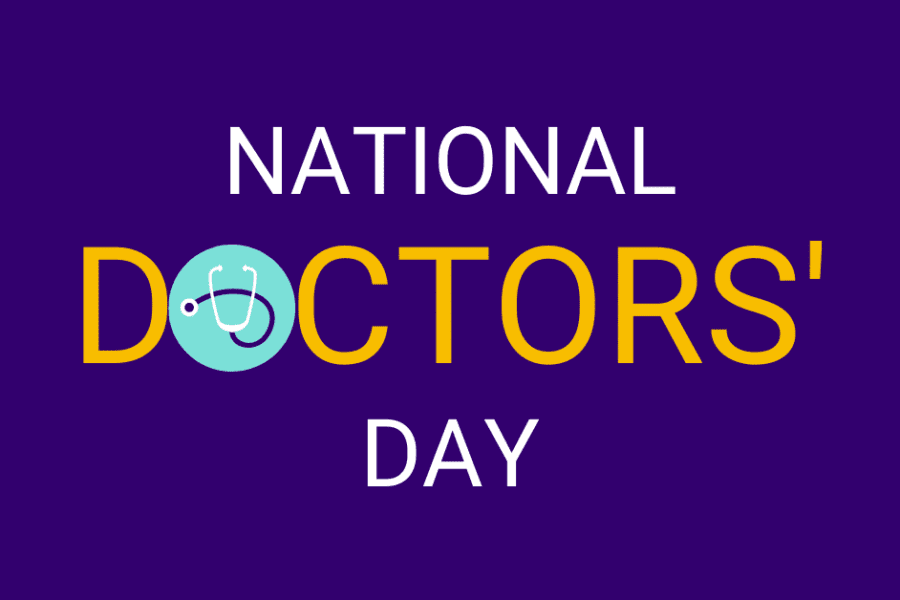 National Doctors' Day text with stethoscope