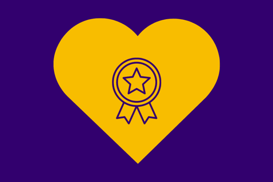 Yellow heart on purple background