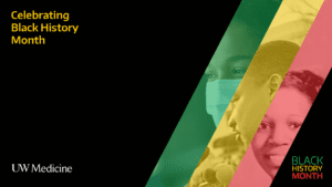 Black, green, yellow and red graphic celebrating Black History Month