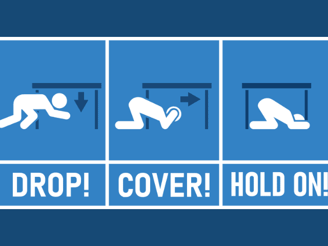 drop, cover, hold on, illustration